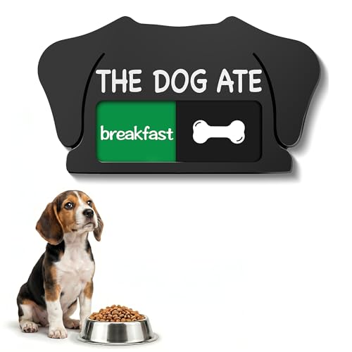 Dog Feeding Reminder Sign, Magnetic Pet Fed Schedule Chart with Slider, Breakfast & Dinner Tracker for Fridge, Prevent Overfeeding, Unique Dog Ear Shape Acrylic Sign, 5.5" x 3", Black