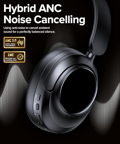 Hybrid Active Noise Cancelling Headphones, Bluetooth 6.0 Wireless Headphones Over Ear Headset with 120H Playtime, Hi-Res Audio, 5-ENC Mic, 35dB ANC Headphone Transparency Mode for Travel Black M
