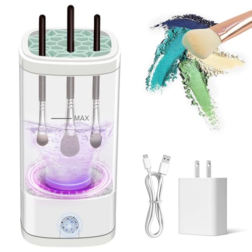 Electric Makeup Brush Cleaner Machine, Multi-Functional Cosmetic Brush Cleaner with Dryer Holder, Portable Automatic Makeup Brush Cleaning Tool Type-C Charging