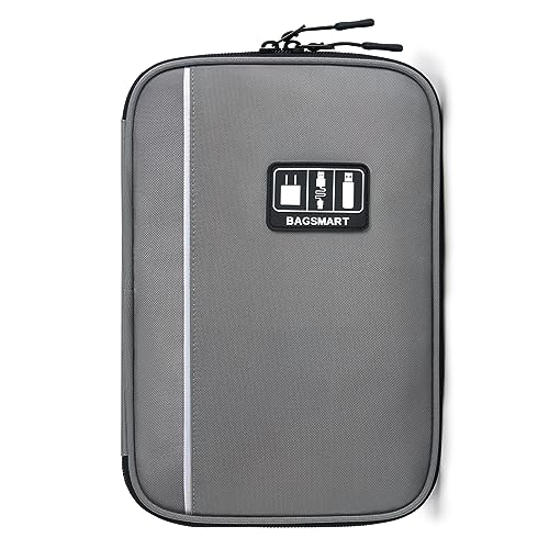 BAGSMART Large Electronics Travel Organizer Case, Tech Accessories Cord Storage Bag for Phone, Power Bank, SD Card, Cables, Grey
