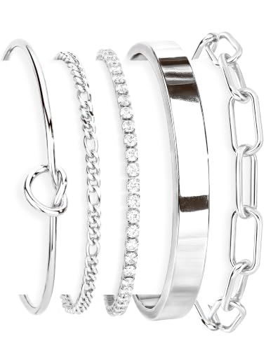 Gokeey Silver Bracelets for Women Bangle Cuff Bracelet Set for Women No Tarnishi Bracelets Jewelry Gifts for Women Trendy