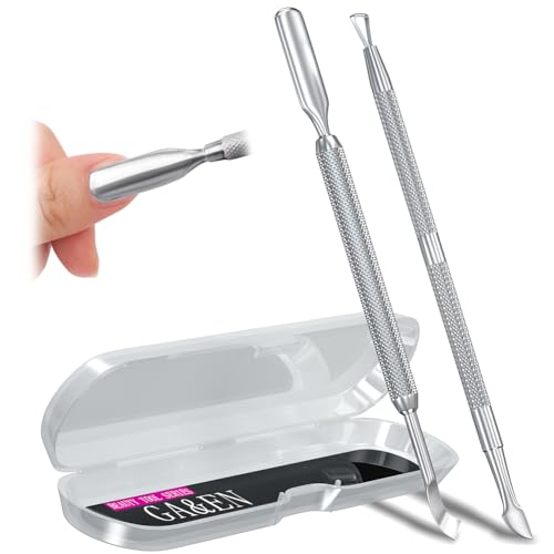 GA&EN 2PCS Metal Silver Cuticle Pusher Tool and Scraper Nail Pusher