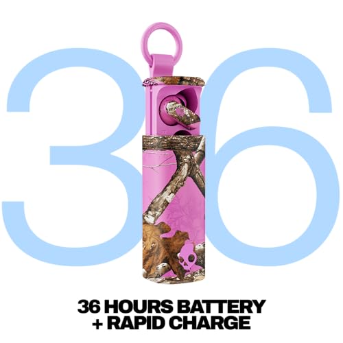 Skullcandy Dime Evo Wireless Earbuds, Bluetooth Headphones, Noise Isolating Fit, Up to 36 Hours Battery, Microphone for iPhone Android, Easy Carry with Clip-Anywhere Case - Realtree Edge Colors Pink