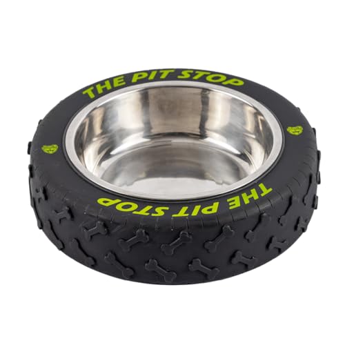 Tire-Shaped Dog Bowl - Pet Food & Water Bowl with Removable, Dishwasher-Safe Stainless Steel Insert - Fun Pet Supplies