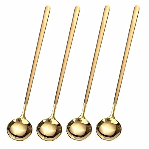 4 PCS 6.7 Inches Coffee Spoons, Stirring Spoons, Tea Spoons Long Handle, Teaspoons, Gold Spoons, Ice Tea Spoons, Long Spoons for Stirring, Espresso Spoons Stainless Steel