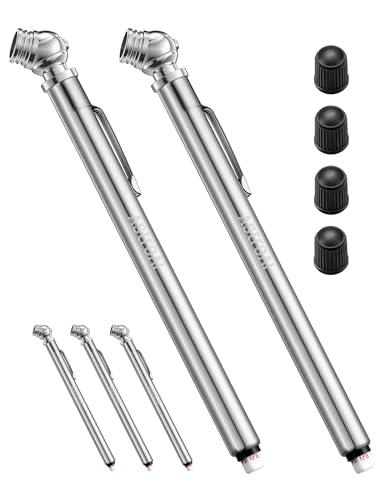 AstroAI Pencil Tire Pressure Gauge, 2 Pack 10-75 PSI Stainless Steel Body | ANSI B40.1 Grade B Certified Accurate, 6-Piece Car Accessories Set