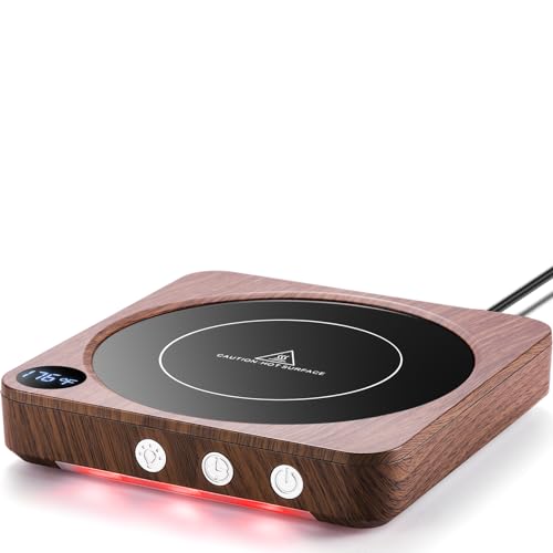 House Gem Coffee Mug Warmer for Desk, Candle Warmer Plate, 12H Timer, Wood | Fast Heating to 176°F, LED Display, Color-Coded Lights, Temperature Memory, 5.2-Inch Plate; Coffee Gifts