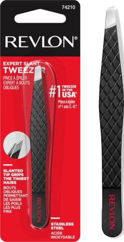 Revlon Expert Slant Tip Tweezer, Black, 1 Count | High precision stainless steel slant tweezer for easy, accurate hair removal.