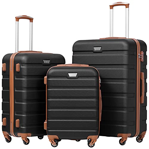 Coolife Luggage Set, Lightweight Durable Hardshell, 3 piece, Apricot Black