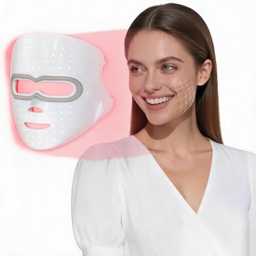 ESTANANA Cordless Red Light Therapy for Face, 7 Modes Led Face Mask Light Therapy with Remote, Near Infrared 880 Red Light Therapy Mask at Home, Wrinkle Reduction, Anti-Ageing, White