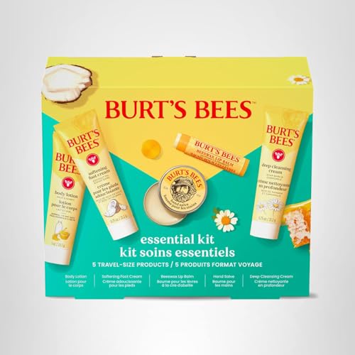 Burt's Bees Valentine's Day Gift Ideas - Essentials Everyday Set, 5 Travel Size Products - Deep Cleansing Cream, Hand Salve, Body Lotion, Foot Cream and Original Lip Balm