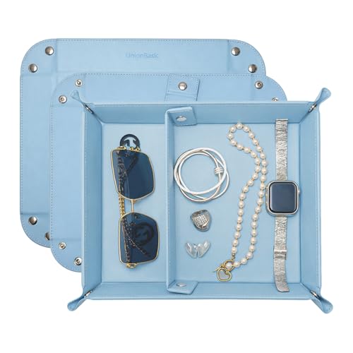 UnionBasic Medium Jewelry Tray for Rings Watches Earrings, Entryway Catchall Caddy for Coins Keys Change, Nightstand Bedside Valet Holder, Trays for Electronic Gadgets, Blue Plus