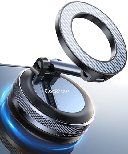 Coolpow Newest Vacuum Magnetic Phone Holder for Car, Magsafe Car Mount Cell Phone Holders for iPhone 17 16 - Carbon Fiber