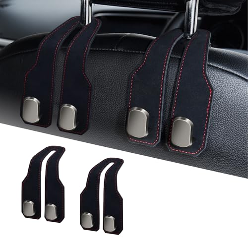 RAOZBE Car Purse Hook, Car Seat Headrest Hooks, Black Leather 2 Pack