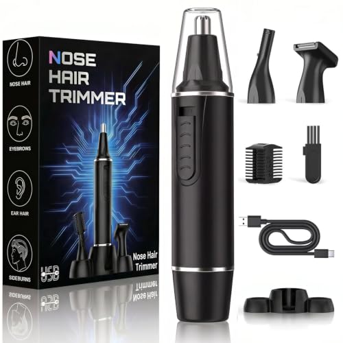 Nose Hair Trimmer for Men,Rechargeable 3-in-1 Professional Painless Eyebrow & Facial Hair Trimmer for Men Women,Multifunctional Trimmer with IPX7 Waterproof,Powerful Motor and Dual-Edge Blades