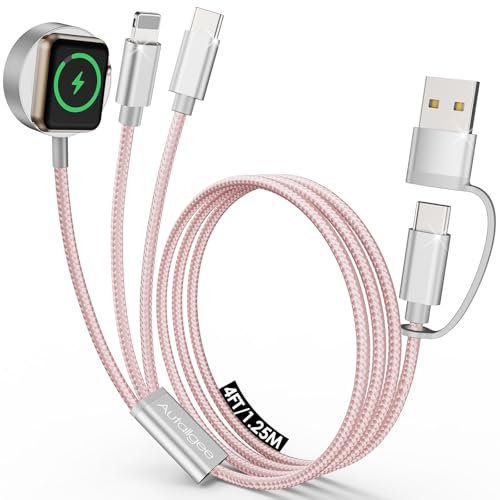 Travel Essentials,Multi Charging Cable for Apple Watch iPhone Charger Pink