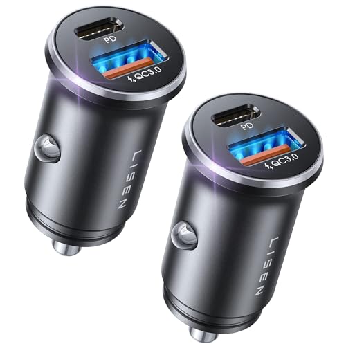 LISEN Car Charger USB C, 69W Cigarette Lighter USB Charger Adapter, Car Accessories Gifts for Men, Mini USBC Cars Fast Charging Adapter USBC Type C 12V Plug Outlet, for iPhone 17 Pro Max 16 15 14 13