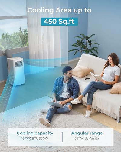 EUHOMY 10,000 BTU Portable Air Conditioners, 4 in 1 Portable AC with Cool, Dry, Fan, Sleep Modes, Room Air Conditioners with 50 dB & 24H Timer, with Remote, for Bedroom, Apartment up to 450 Sq.Ft