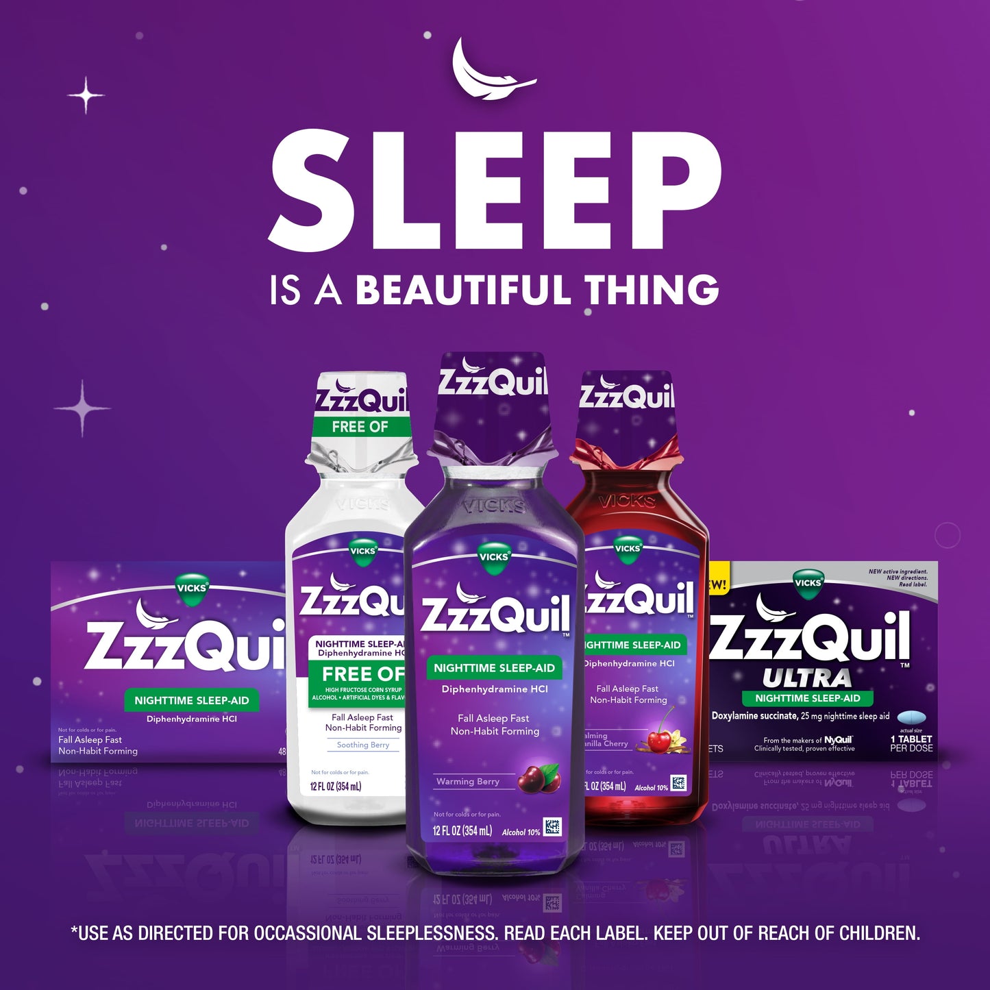 Vicks ZzzQuil Nighttime Sleep Aid Liquid, Diphenhydramine HCI 50mg, Warming Berry, 24 Fl oz