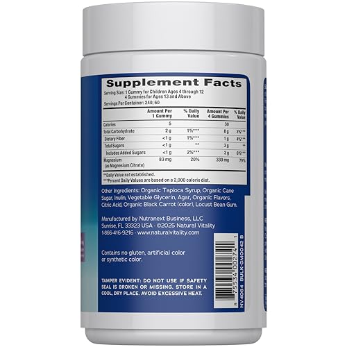 Natural Vitality Calm, Magnesium Citrate Supplement, Stress Relief Gummies, Supports a Healthy Response to Stress, Gluten Free, Vegan, Raspberry Lemon Flavored, 240 Gummies
