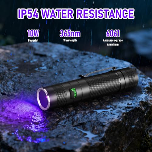ULTRAFIRE 365nm UV Flashlight, 10W USB-C Black Light for Pet Urine Detection, Resin Curing, Scorpion Hunting & Woods Lamp