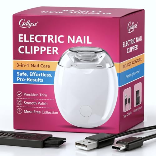 Electric Nail Clipper, with LED Light and Nail Scraps Storage for Safe, Smooth and Mess-Free Nail Care, Electric Nail Clippers for Seniors and Everyday Personal Care, White