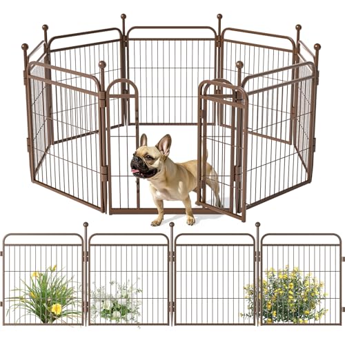 Gardner Pet Dog Playpens, 24" H 8 Panels Dog Pen Outdoor/Indoor Dog Fence Exercise Pen for Small/Medium Dogs, Foldable Pet Play Yard Gate with Gravity Automatic Lock, Pet Playpen, Brown