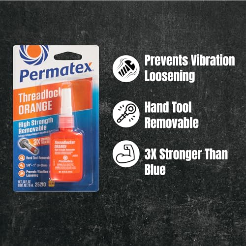 Permatex 25210 High Strength Removable Threadlocker Orange Liquid, 10 ml