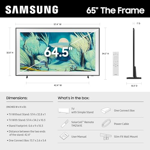 Samsung 65-Inch Class The Frame LS03F 4K QLED Smart TV (2025 Model) Slim Fit Wall Mount, Modern Frame Design, NQ4 AI Gen2 Processor, Art Mode, Artful Picture Quality, Samsung Vision AI, Alexa Built-in