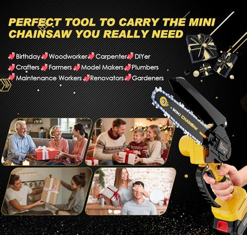 Mini Chainsaw Cordless 6 Inch β 21V Battery Powered Electric Pruning Saw, Lightweight Handheld Chainsaw for Tree Trimming Wood Cutting, Gifts for Men Dad, Yellow