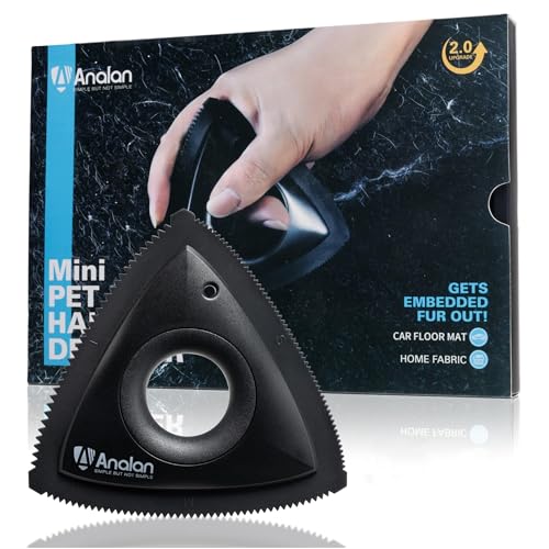 Analan Mini Pet Hair Remover for Car Detailing Supplies, Carpet Dog Hair Remover for Car Interior, Triangle Dog Hair Remover for Auto Detailing, Couch, Furniture, Lint, Carpet(Matte Black)