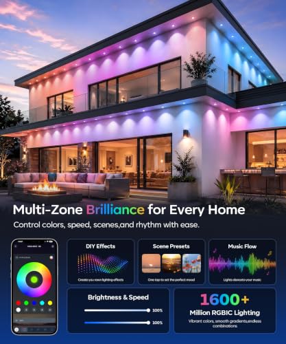 Ecoeve Permanent Outdoor Lights for House, 200ft RGB+IC Christmas LED Light