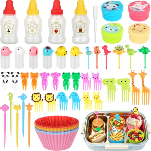 71 Mini Condiment Squeeze Bottles Kit, Bento Lunch Box Accessories for kids