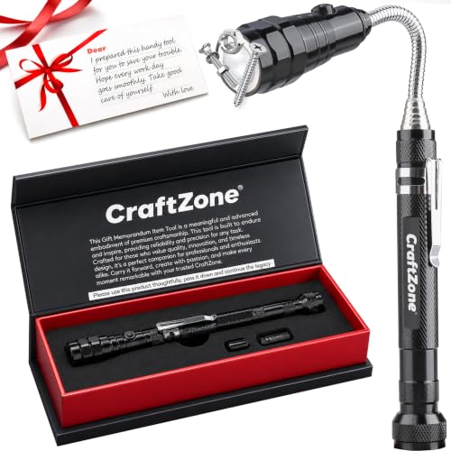 CRAFTZONE Magnetic Pickup Tool, Extendable Telescoping Magnet with LED Flashlight, Cool Gadgets Gifts for Men, Dad, Husband, Grandpa, Handyman, Mechanic, Fathers Day Gift, Birthday, Graduation