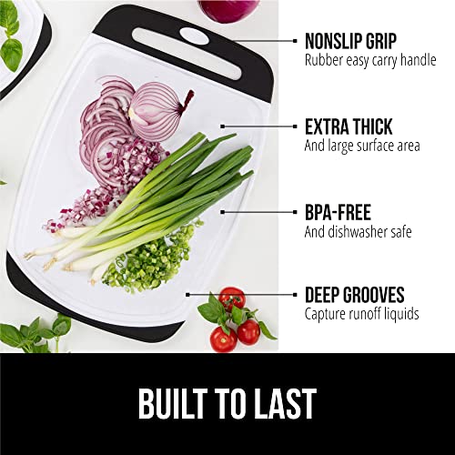 GORILLA GRIP 100% BPA-Free Reversible Kitchen Cutting Board Set of 3, Nonporous, Juice Grooves to Catch Liquid, Slip Resistant Handle Border, Dishwasher Safe, Durable Large Food Chopping Boards, Black