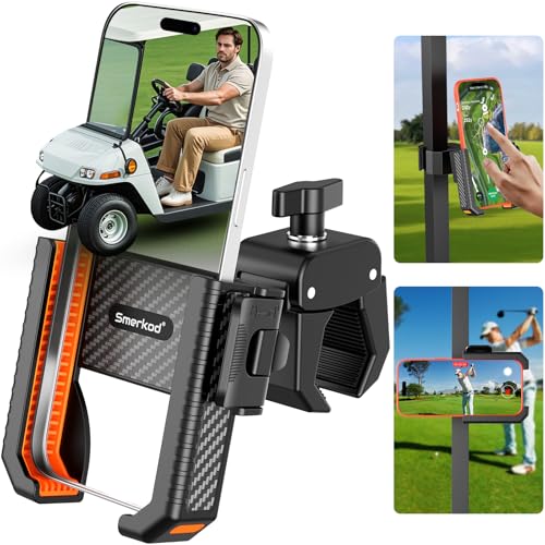 Smerkod Golf Cart Phone Holder Mount - 3s Phone Clip Install, 1s Lock & Release, Fathers Day Golf Gifts for Men Dad Husband Him Golfer, Golf Accessories Essentials Gadgets Fits Club Car, EZGO, Yamaha