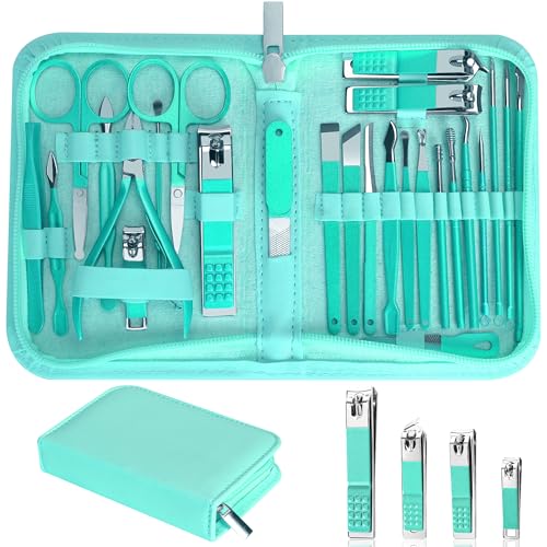 26Pcs Manicure Nail Clipper Set for Women Gift, Turquoise Case