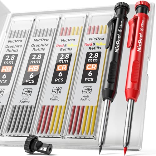 Nicpro Carpenter Pencils with Sharpener, Mechanical Pencil for Construction