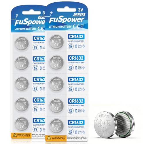 Fuspower CR1632 Battery for Car Key: 3V Lithium Batteries 10 Pack - 1632 Coin Cell for Watch Remote Tracking Device Toys Replacement - Father's Day Glucometer Graduation Road Trip Garage Openers