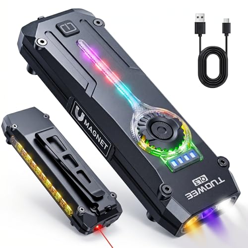 UV Flat EDC Flashlight Rechargeable 1800 High Lumens Pocket Light with RGB, Magnetic Base Small Flashlights with Dual Switch, Stepless Dimming, USB-C Waterproof Work Flash Light for Work, Home, Emergencies