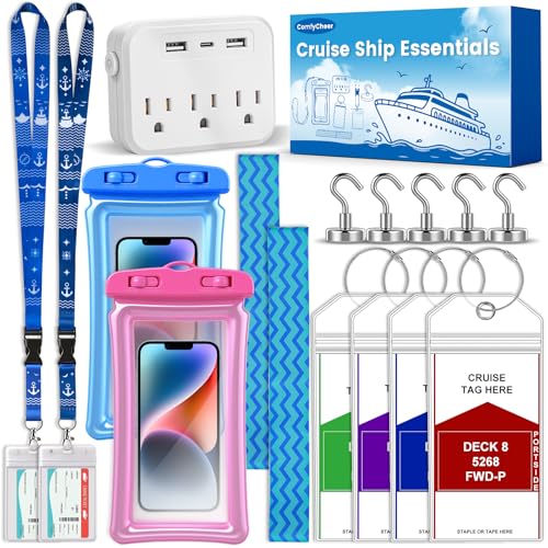 Comfycheer Cruise Essentials 2026,Cruise Must Haves Kit,Travel Essentials | Non-Surge Protector Power Strip,Magnetic Hooks,Lanyards,Luggage Tags,Towel Bands,Waterproof Phone Pouches