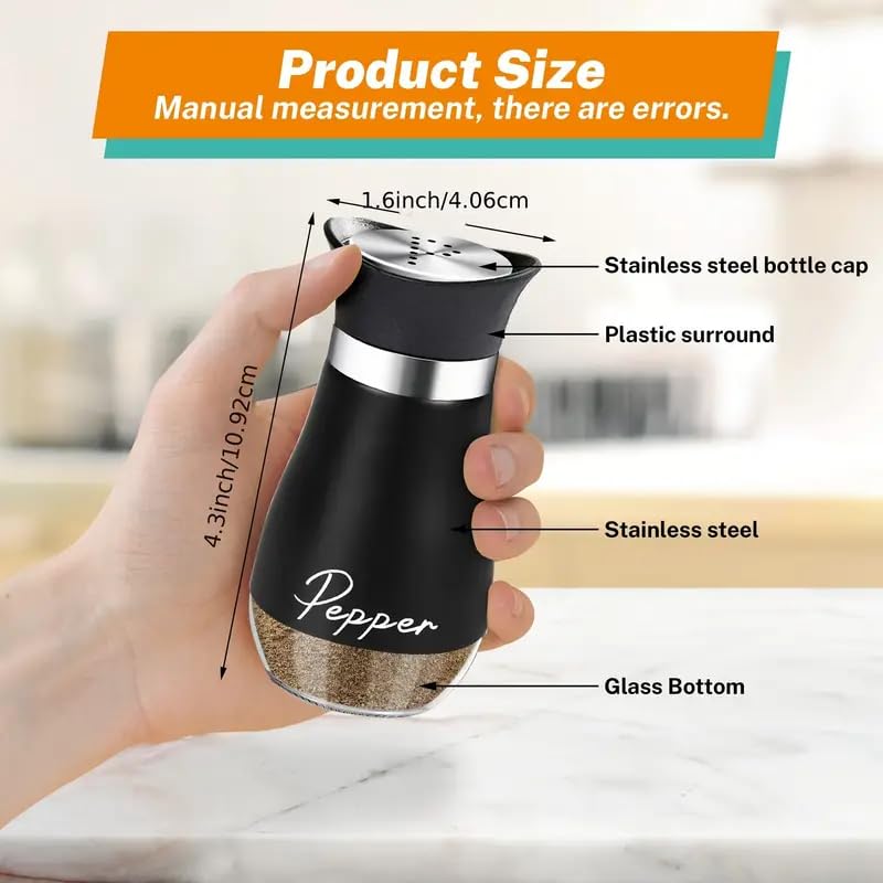 Salt And Pepper Shakers Set, 4 0z Glass Bottom Salt And Pepper Jars With Stainless Steel Lid For Kitchen Cooking Table, RV, Camp, BBQ Refillable Design,Spice Shakers, kitchen Utensils