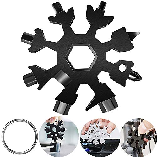 18-in-1 Snowflake Multitool, Stainless Steel Bottle Opener, Multi Tool Cool Gadget Stocking Stuffer for Men for Men, Dads, Husbands (Black)