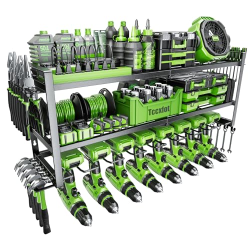Power Tool Organizer - 3 Layer 8 Drill Holder Wall Mount, Storage Rack for Garage Organization, Large Tool Shelf, Gifts for Him Men Dad Husband Anniversary Fathers Day, Cool Gadget Stocking Stuffer