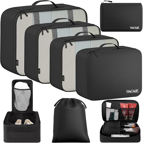 BAGAIL 8 Set Packing Cubes Luggage Packing Organizers for Travel Accessories, Jet Black
