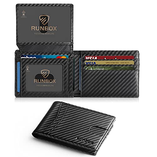 RUNBOX Wallet for Men Slim Leather Bifold RFID Blocking with 2 ID Windows