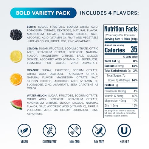 DripDrop Hydration Bold Variety Pack, Electrolyte Packets, 32 Count