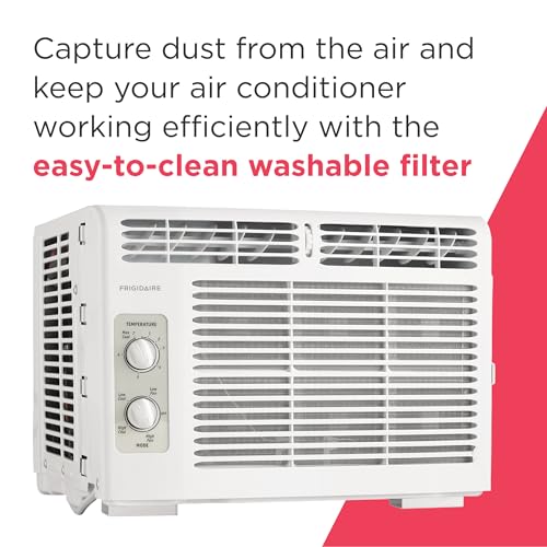 Frigidaire 5,000 BTU Window-Mounted Air Conditioner, Cools Up to 150 Sq. Ft., Quiet Operation, Effortless Temperature Control, 2 Fan Speeds, Auto Restart, White