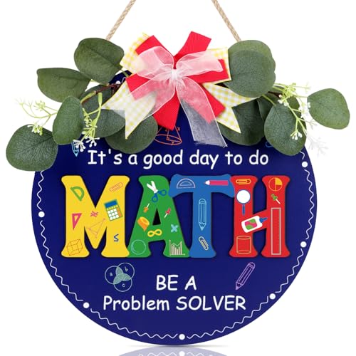 HOURIA 3D It's a Good Day to Do Math Classroom Wall Hanging Sign(11.4x11.4"), Colorful Mathematical Elements Wreath Door Sign