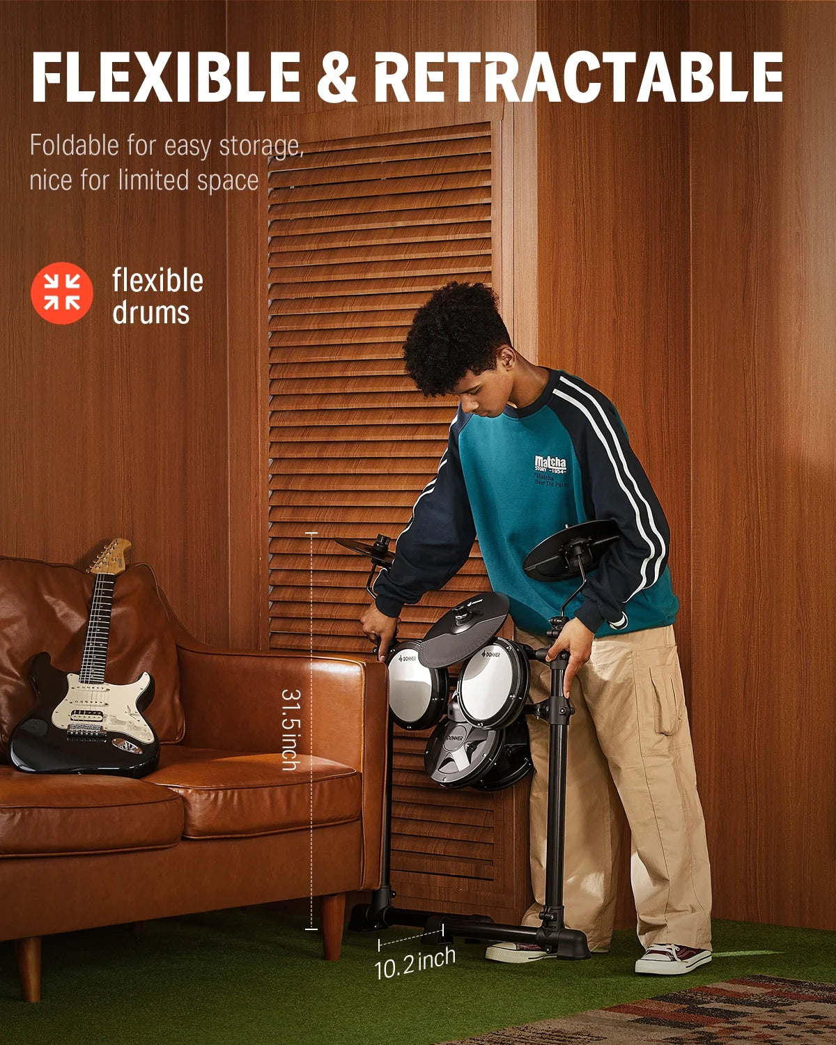 Donner Electric Drum Set for Beginner with 180+ Sounds, Quiet Mesh Kid Child Students Electronic Drum Kit with Heavy Duty Pedals, On-Ear Headphones, DED-80